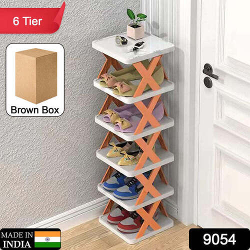 6 LAYER SHOE RACK DESIGN LIGHTWEIGHT ADJUSTABLE PLASTIC FOLDABLE SHOE CABINET STORAGE (9054)