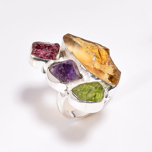 Wholesale 925 Sterling Silver Raw Multi Gemstone Ring