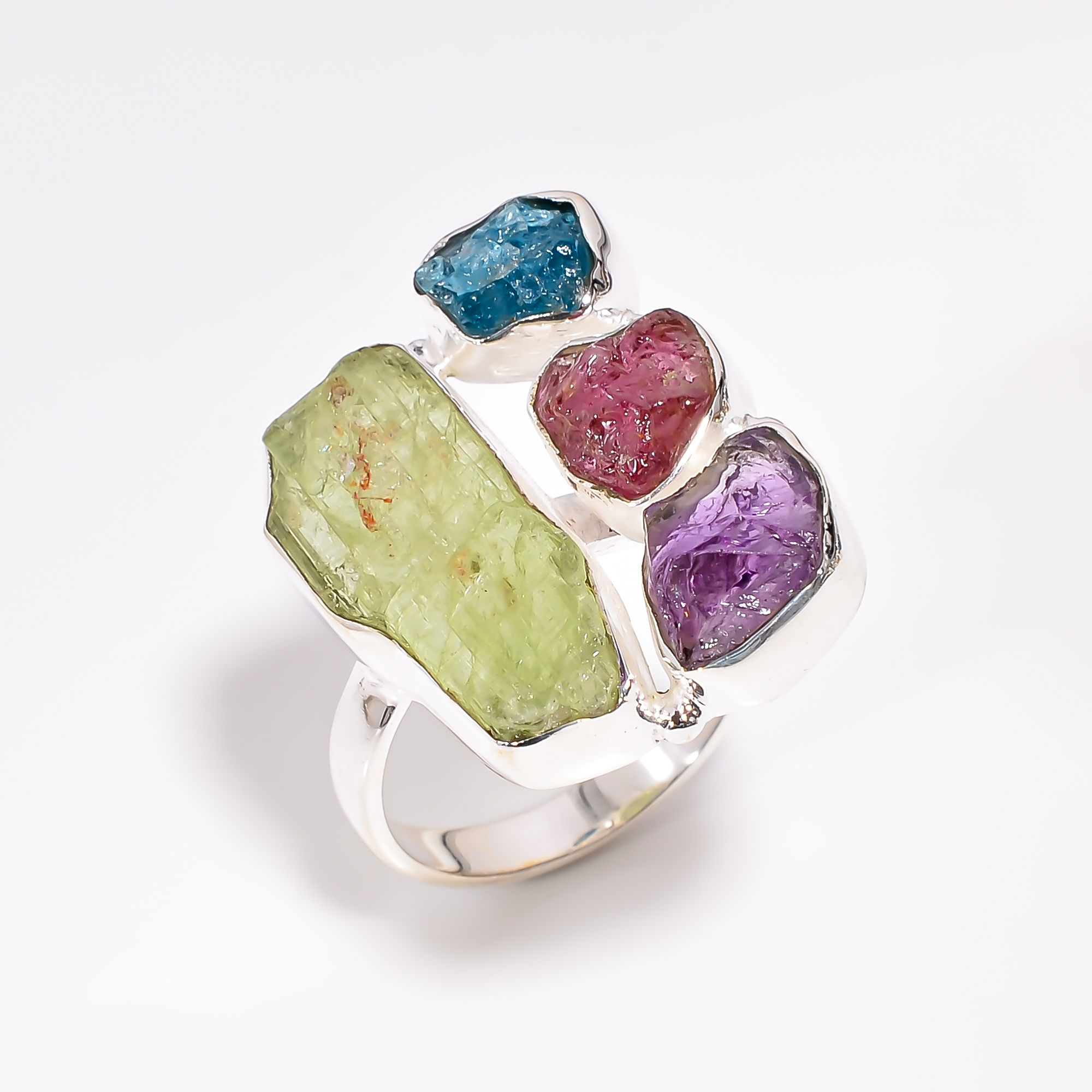 Wholesale 925 Sterling Silver Raw Multi Gemstone Ring