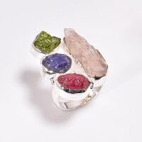 Wholesale 925 Sterling Silver Raw Multi Gemstone Ring