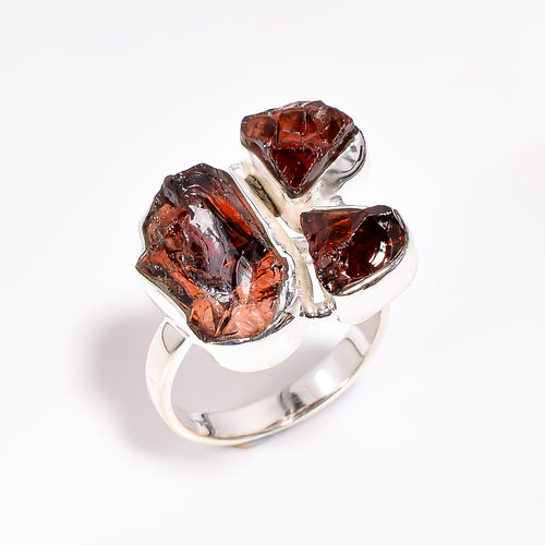 Natural Garnet Raw Gemstone 925 Sterling Silver Ring