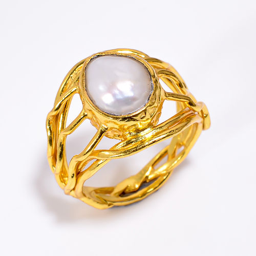 Baroque Pearl Ring 925 Sterling Silver Gold Plated Jewelry