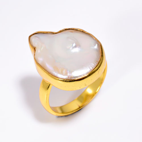 Gold Plated Baroque Pearl Ring 925 Sterling Silver