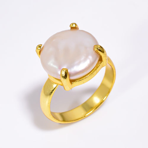 Gold Plated Sterling Silver Ring Baroque Pearl