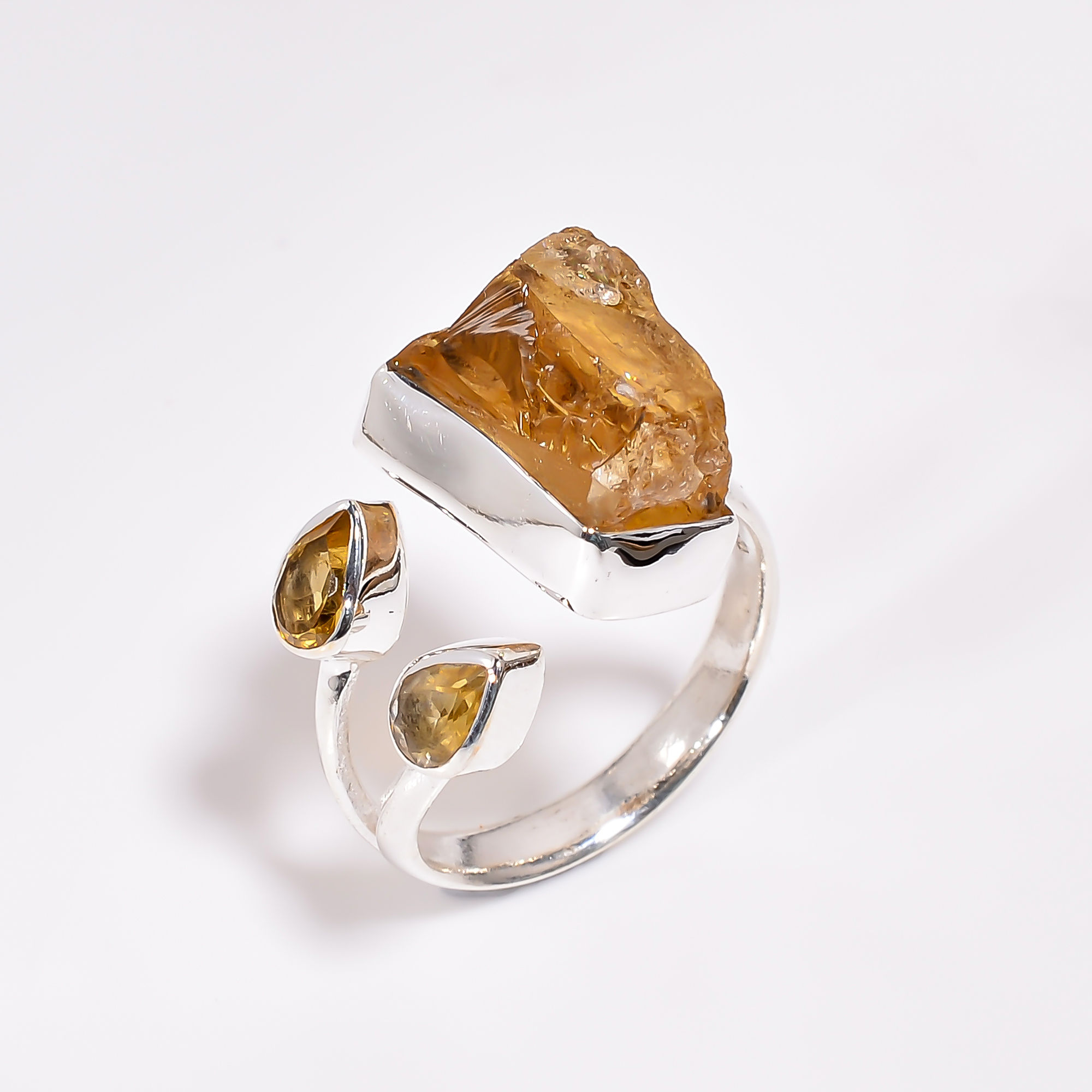 Natural Rough and Cut Gemstone 925 Silver Ring