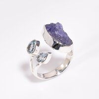 Natural Rough and Cut Gemstone 925 Silver Ring