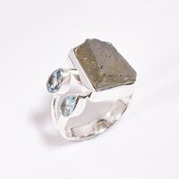 Natural Rough and Cut Gemstone 925 Silver Ring