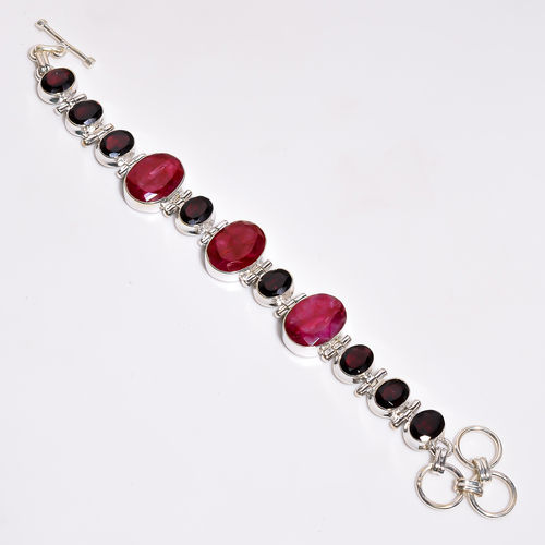 Ruby Garnet Gemstone 925 Sterling Silver Bracelet