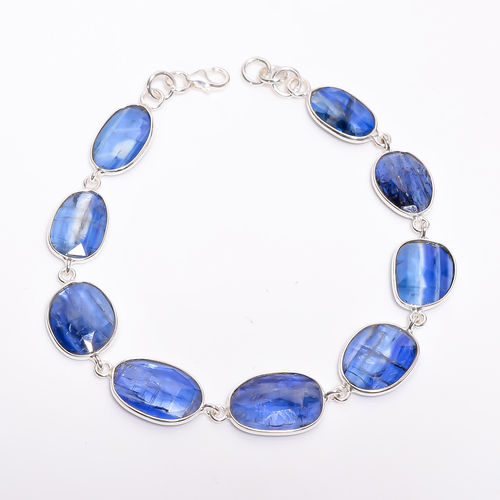 Sterling Silver Bracelet Faceted Blue Kyanite Gemstone