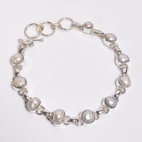 Sterling Silver Charm Bracelet Baroque Pearl