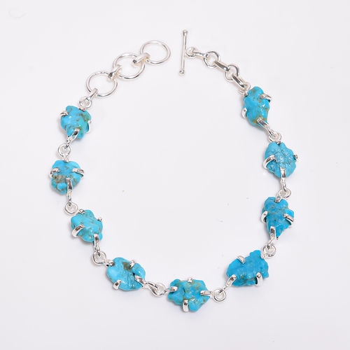 Raw Arizona Turquoise Gemstone 925 Sterling Silver Charm Bracelet