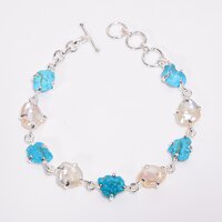 Natural Raw Arizona Turquoise Baroque Pearl Gemstone 925 Sterling Silver Bracelet