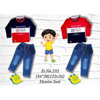 232 Denim Suit - Denim Blend Fabric, Available In Various Sizes, Elegant Printed Pattern For Formal And Casual Occasions