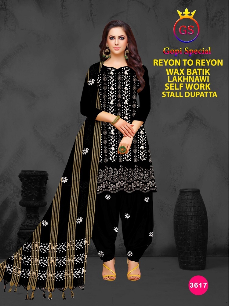 GS Rayon Wax Batic Lakhnavi Work -Dress Material