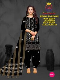 GS Rayon Wax Batic Lakhnavi Work -Dress Material