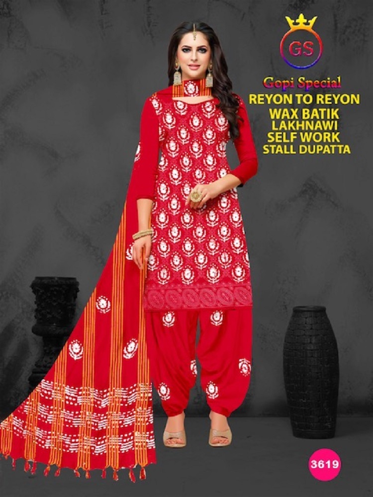 GS Rayon Wax Batic Lakhnavi Work -Dress Material