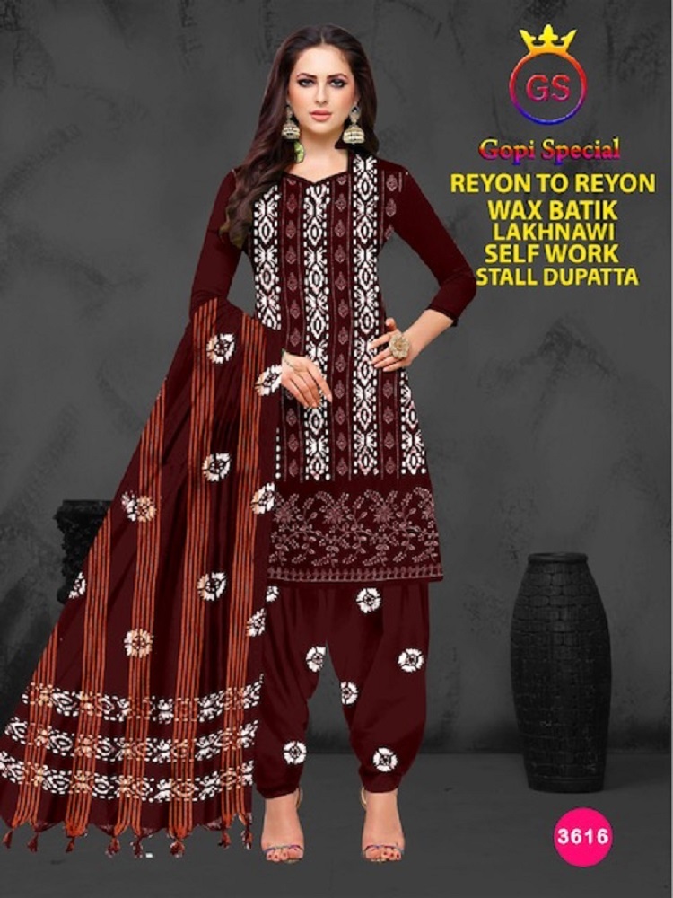 GS Rayon Wax Batic Lakhnavi Work -Dress Material