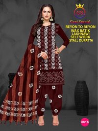 GS Rayon Wax Batic Lakhnavi Work -Dress Material