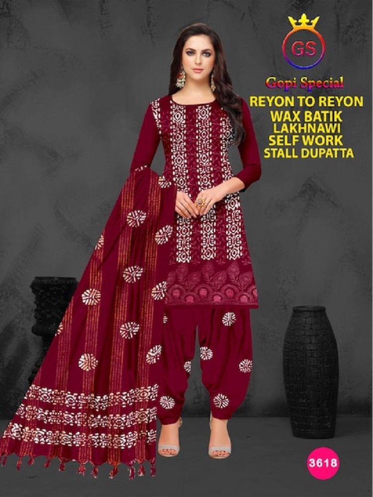 GS Rayon Wax Batic Lakhnavi Work -Dress Material
