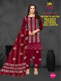 GS Rayon Wax Batic Lakhnavi Work -Dress Material