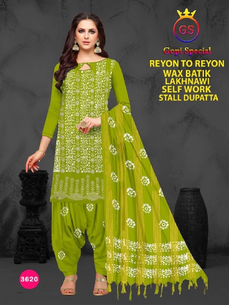 GS Rayon Wax Batic Lakhnavi Work -Dress Material