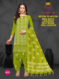 GS Rayon Wax Batic Lakhnavi Work -Dress Material