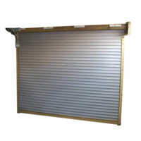 Commercial Motorized Rolling Shutters - Durable Grey Material, Insulated Exterior, Vertical Opening, Automatic Operation | Security and Convenience for Business Protection