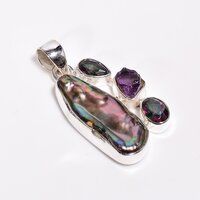 Black Baroque Pearl Gemstone 925 Sterling Silver Pendant