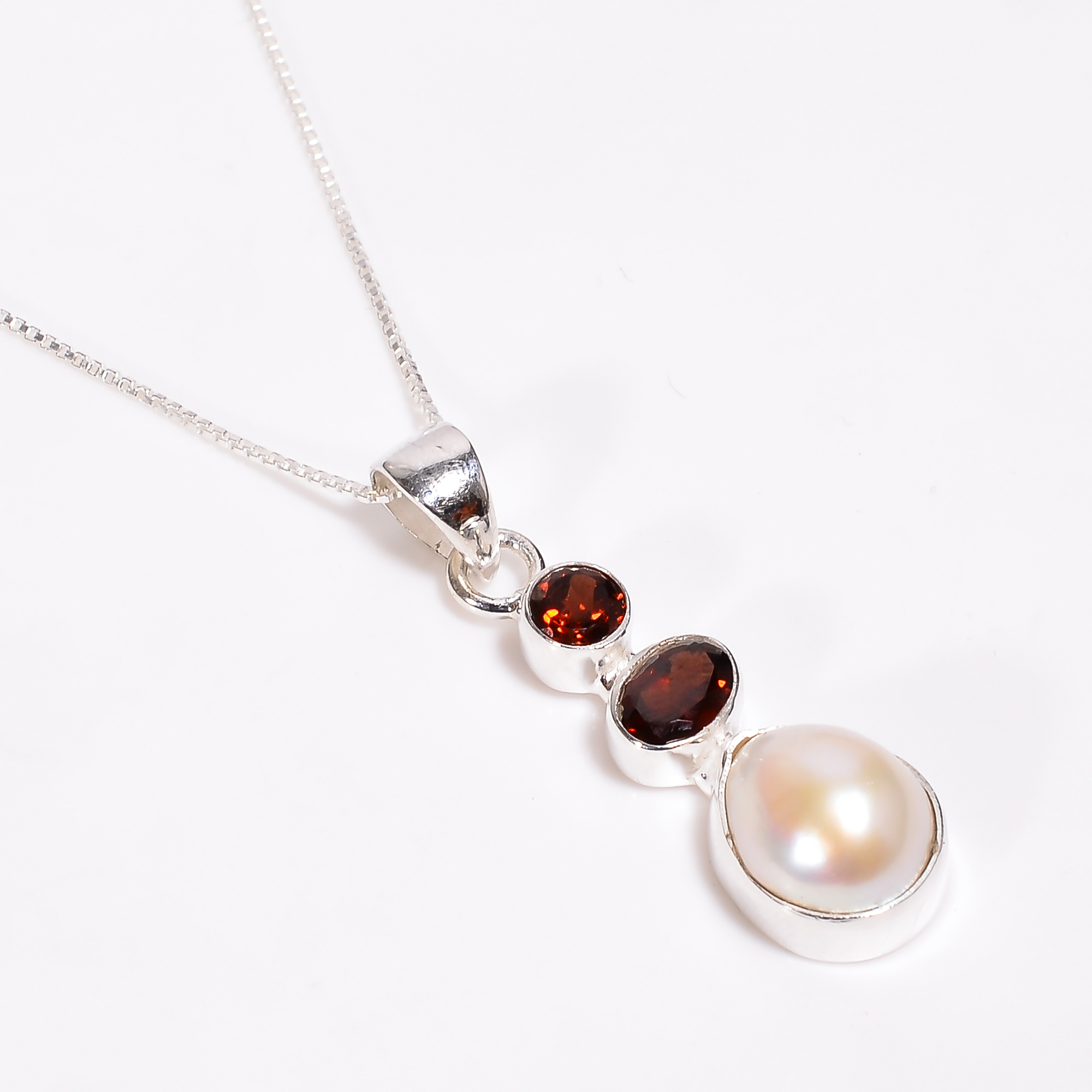 Baroque Pearl Gemstone 925 Sterling Silver Pendant With Box Chain