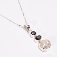 Baroque Pearl Gemstone 925 Sterling Silver Pendant With Box Chain