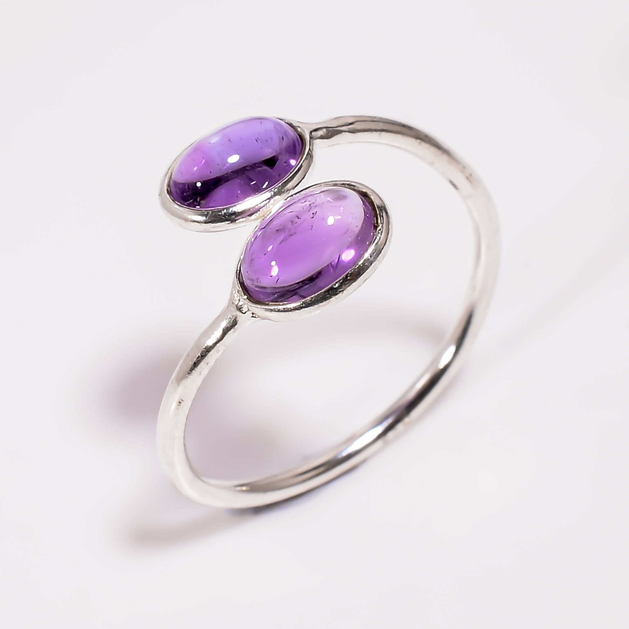 925 Sterling Silver Adjustable Rings 2 Gemstone