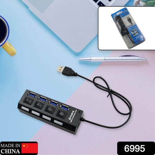 4 PORT USB HUB USB 2.0 HUB SPLITTER HIGH SPEED WITH ON/OFF SWITCH MULTI LED ADAPTER COMPATIBLE WITH TABLET LAPTOP COMPUTER NOTEBOOK (6995)