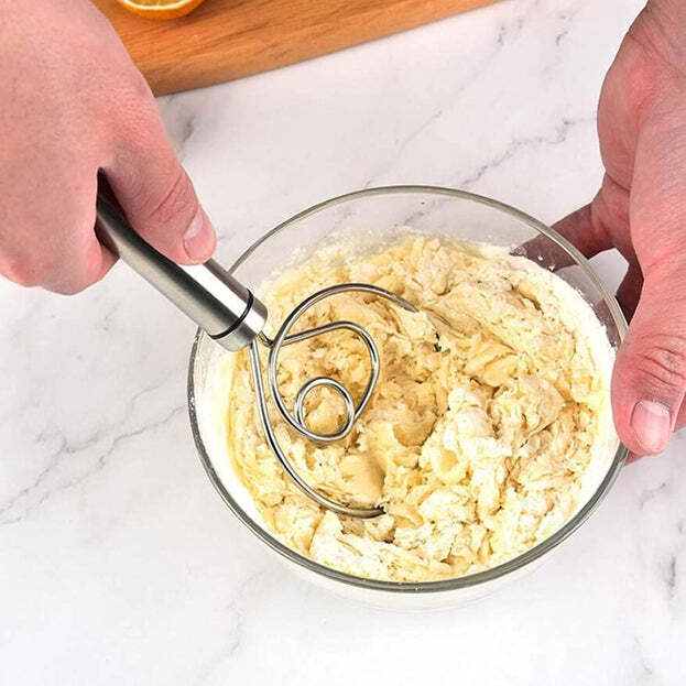 DOUGH WHISK PREMIUM STAINLESS STEEL DUTCH WHISK DOUGH HAND MIXER ARTISAN BLENDER FOR EGG BREAD CAKE PASTRY PIZZA DOUGH (5484)