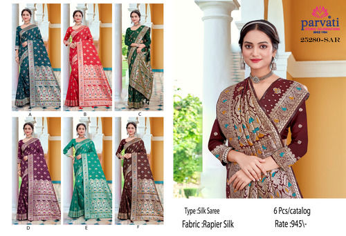 Cotton Banarasi Silk Saree With Meena Zari Work-25280