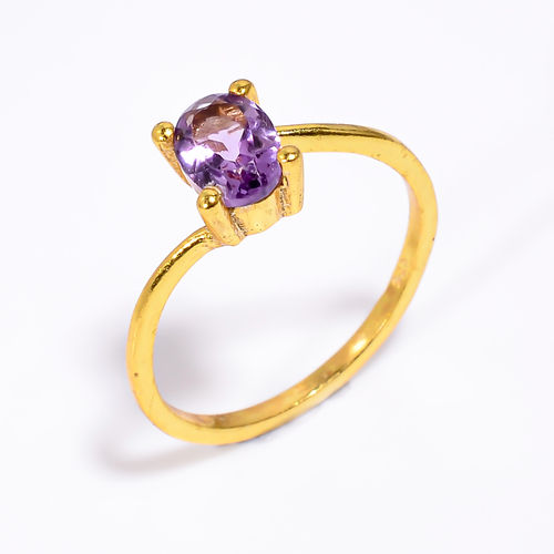 Sterling Silver Gold Plated Ring Cut Gemstone