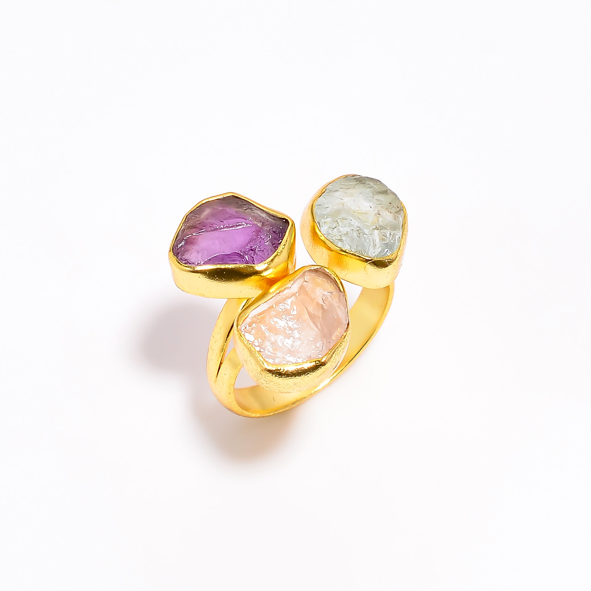 Raw Gemstone Silver Gold Plated Ring