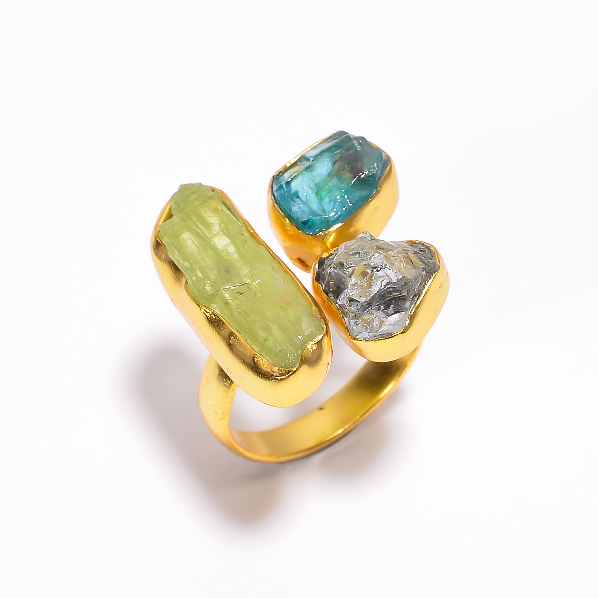 Raw Gemstone Silver Gold Plated Ring