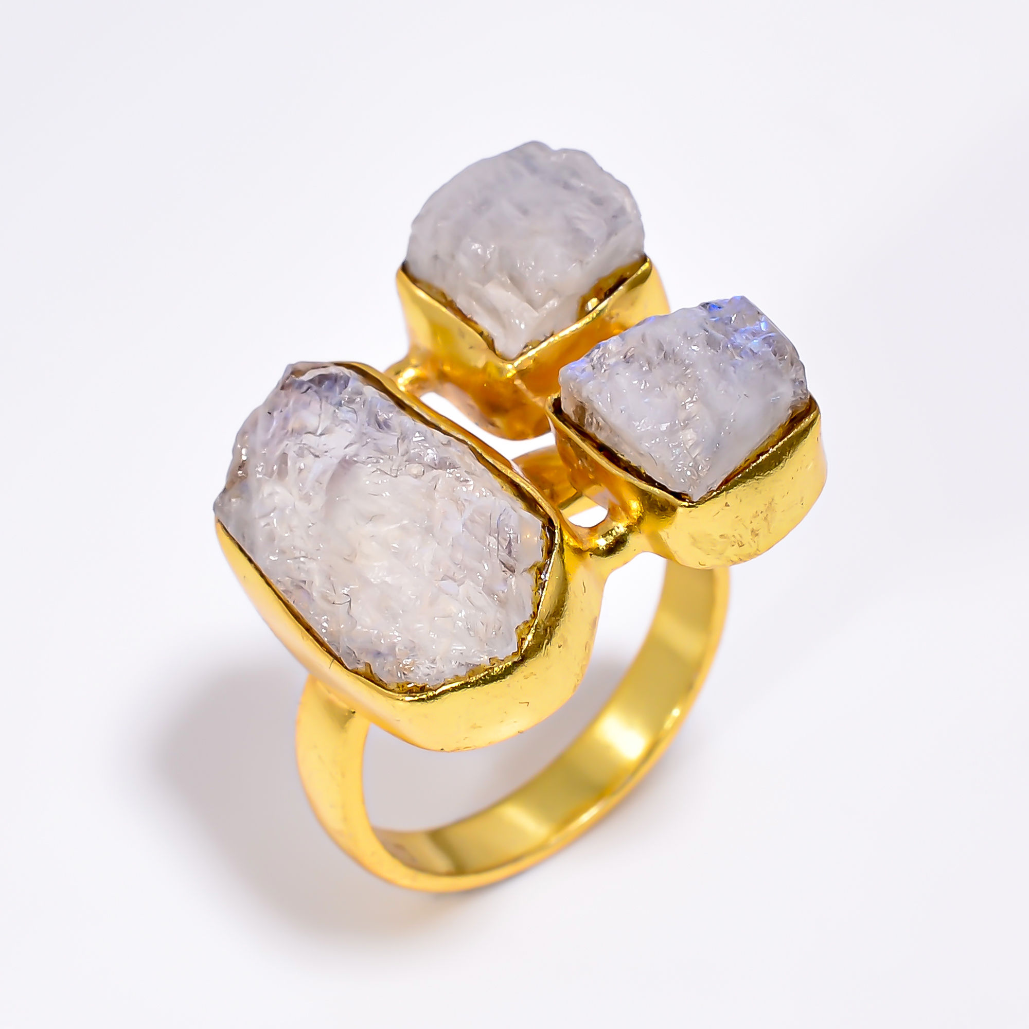 Raw Gemstone Silver Gold Plated Ring