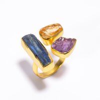 Raw Gemstone Silver Gold Plated Ring