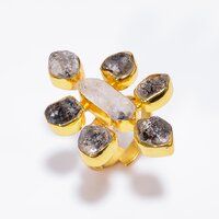 Natural Herkimer Diamond 925 Sterling Silver Gold Plated Adjustable Ring