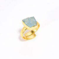 Adjustable Gold Plated Silver Rings Natural Rough Gemstone