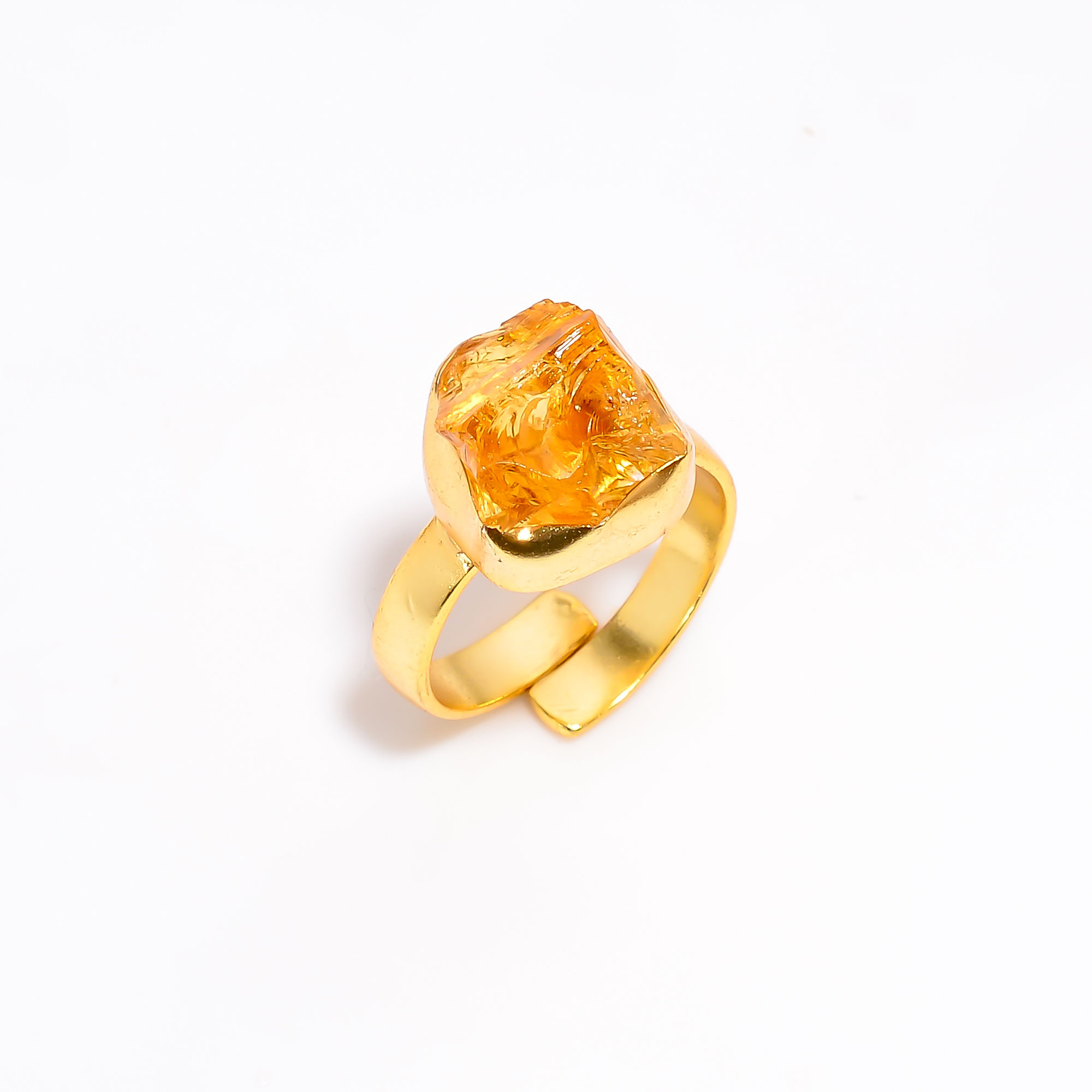 Adjustable Gold Plated Silver Rings Natural Rough Gemstone