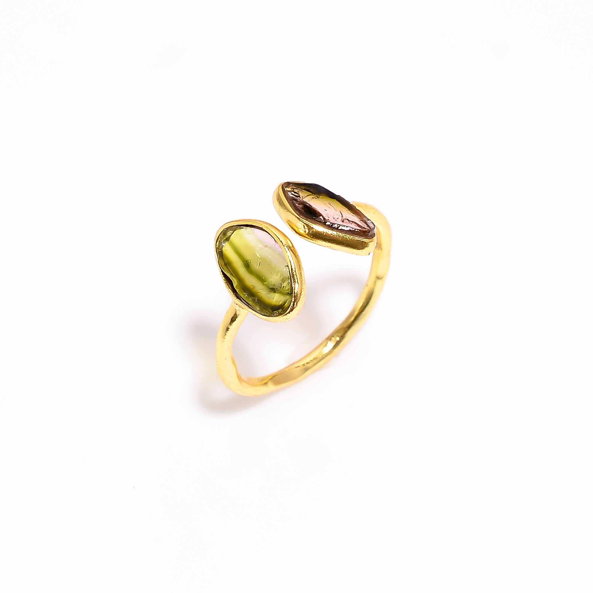 Gold Plated Silver Adjustable Ring Watermelon Tourmaline Gemstone