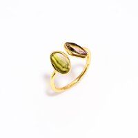 Gold Plated Silver Adjustable Ring Watermelon Tourmaline Gemstone