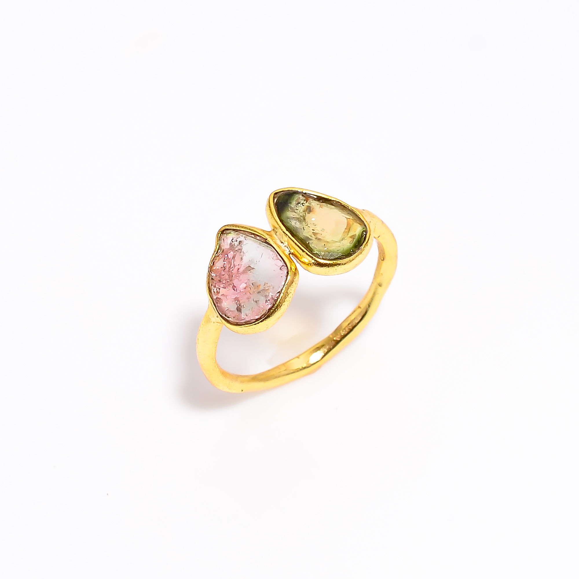 Gold Plated Silver Adjustable Ring Watermelon Tourmaline Gemstone