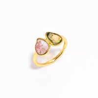 Gold Plated Silver Adjustable Ring Watermelon Tourmaline Gemstone