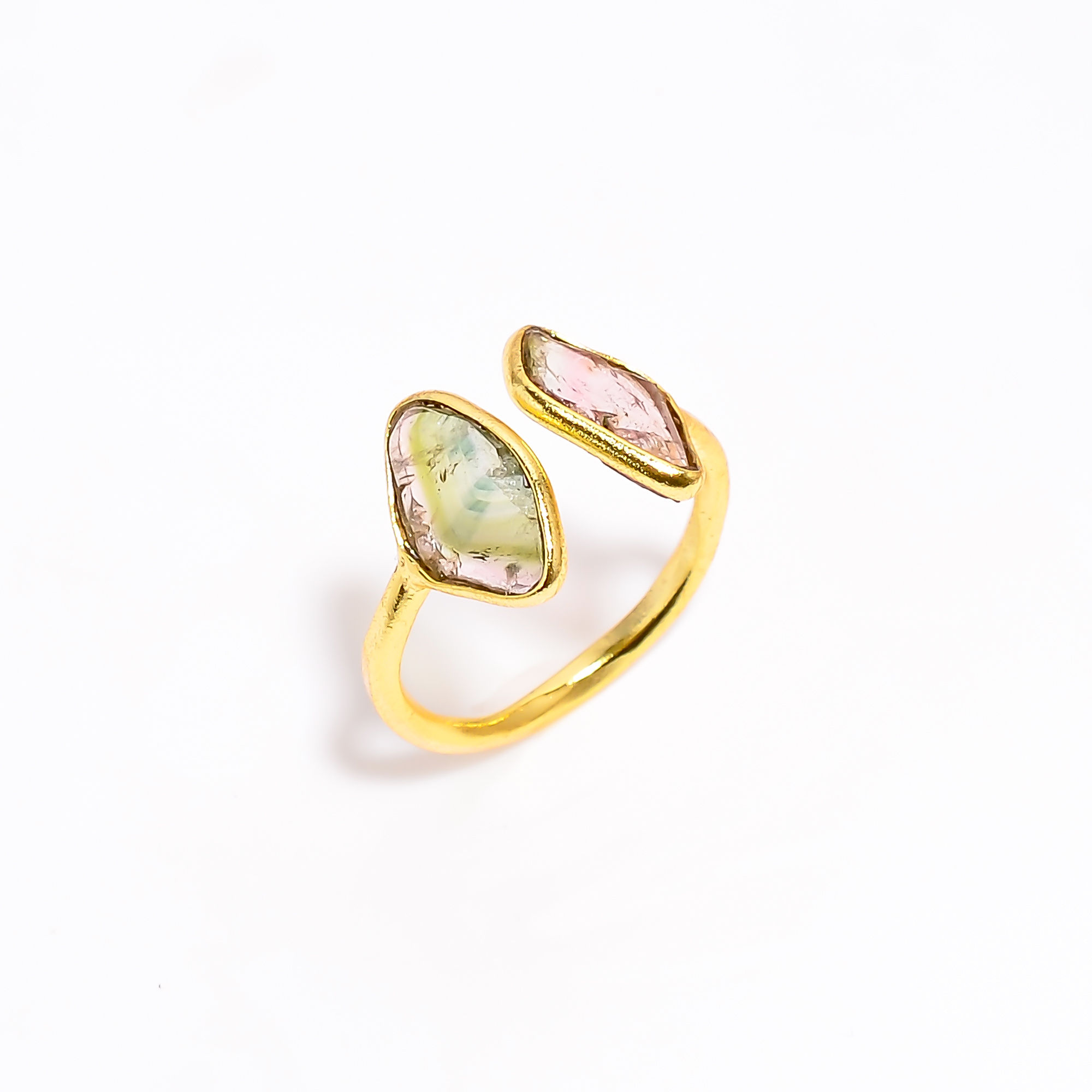 Gold Plated Silver Adjustable Ring Watermelon Tourmaline Gemstone