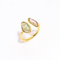 Gold Plated Silver Adjustable Ring Watermelon Tourmaline Gemstone