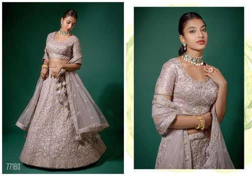 Ethnic Lavender Net Semi-Stitched Lehenga And Unstitched Choli: Flaunt Your Individuality-77180