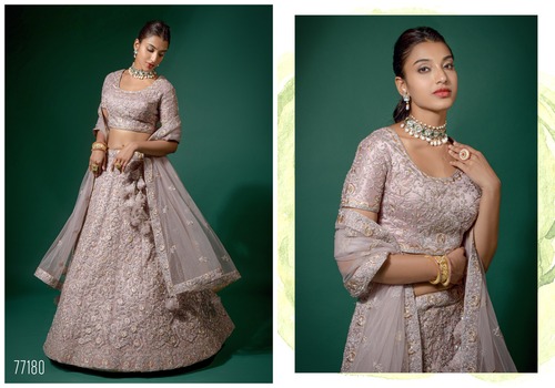 Lavender Net Semi-Stitched Lehenga And Unstitched choli: Flaunt Your Individuality-77180